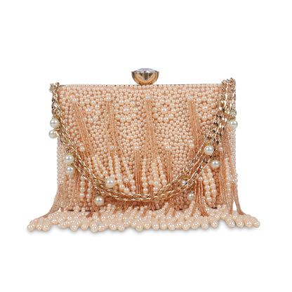 Magnolia Peach Velvet Embellished Women Clutch