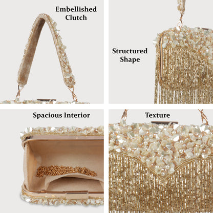 Magnolia Rose Gold Velvet Embellished Women Clutch