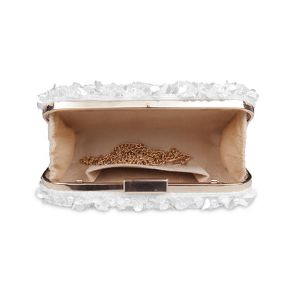 Magnolia White Velvet Embellished Women Clutch