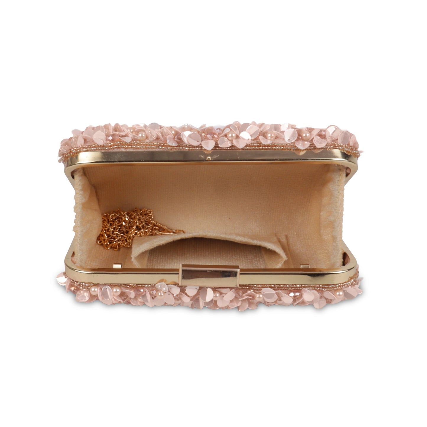 Magnolia Pink Velvet Embellished Women Clutch