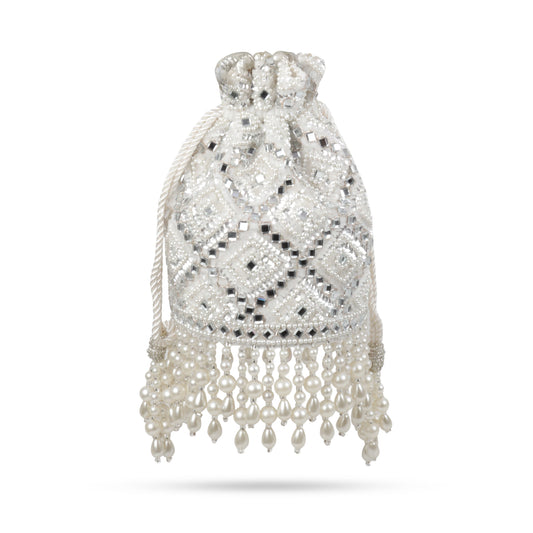 Magnolia White Velvet Embellished Women Potli