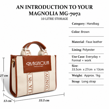 Magnolia® Premium Faux Leather Handbag – 10L Spacious Everyday & Office Bag | Beige