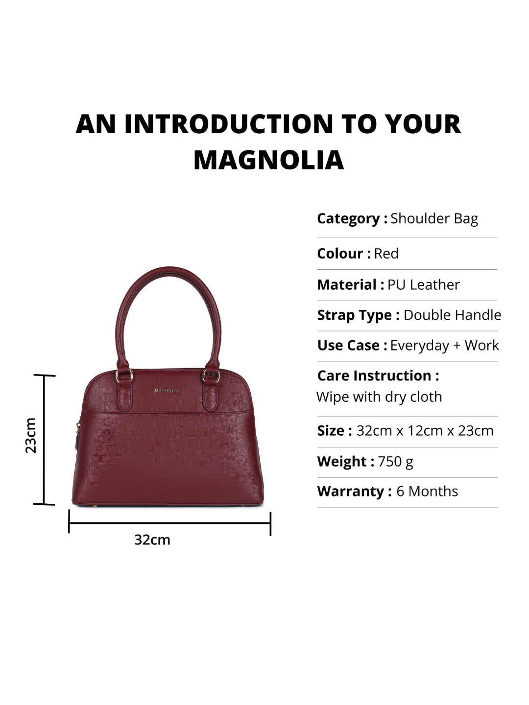 Magnolia Red  PU Leather Solid One Size Women Shoulder Bag