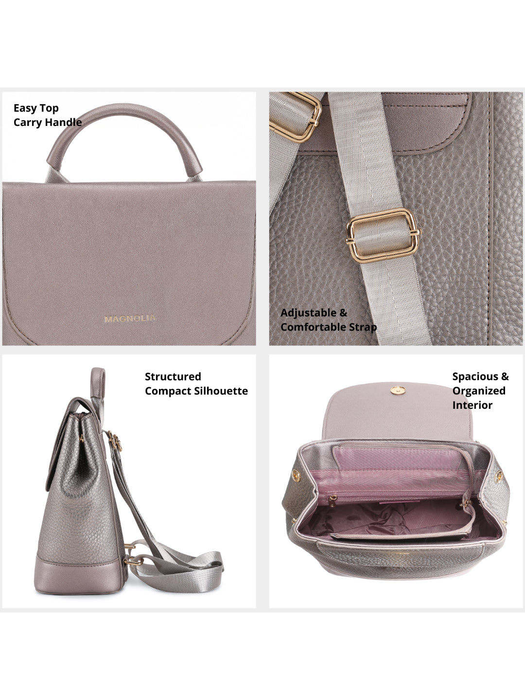 Magnolia Gun PU Leather Solid One Size Women Backpack