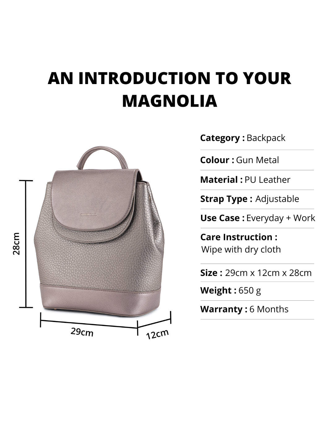 Magnolia Gun PU Leather Solid One Size Women Backpack