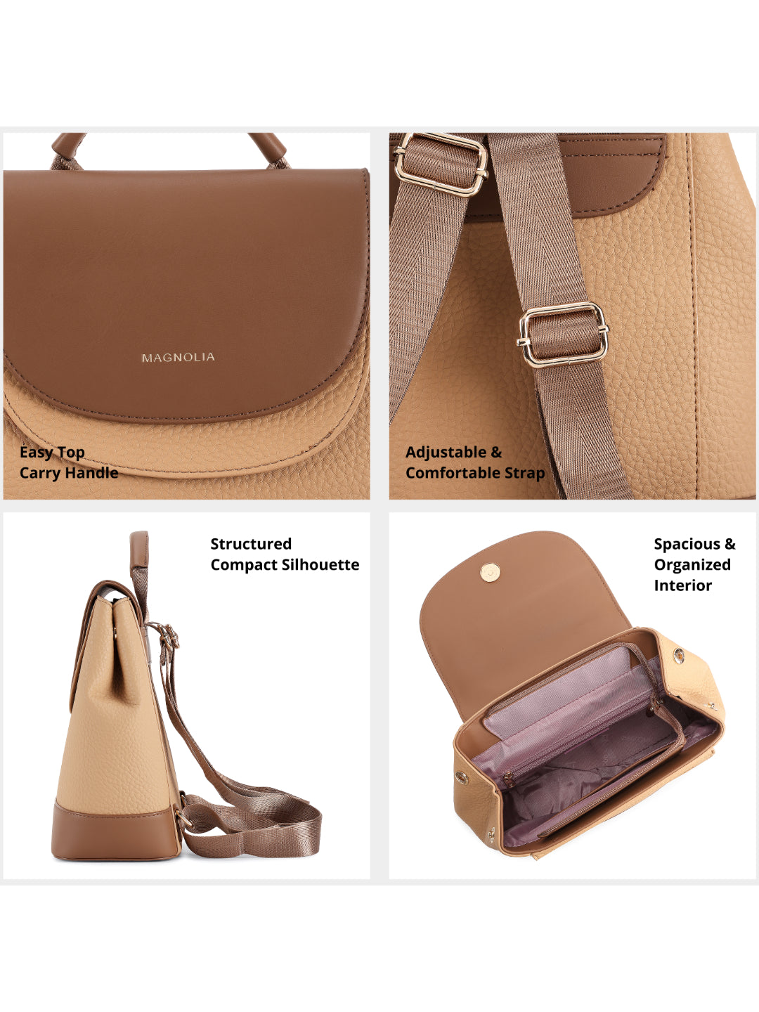 Magnolia Khaki PU Leather Solid One Size Women Backpack