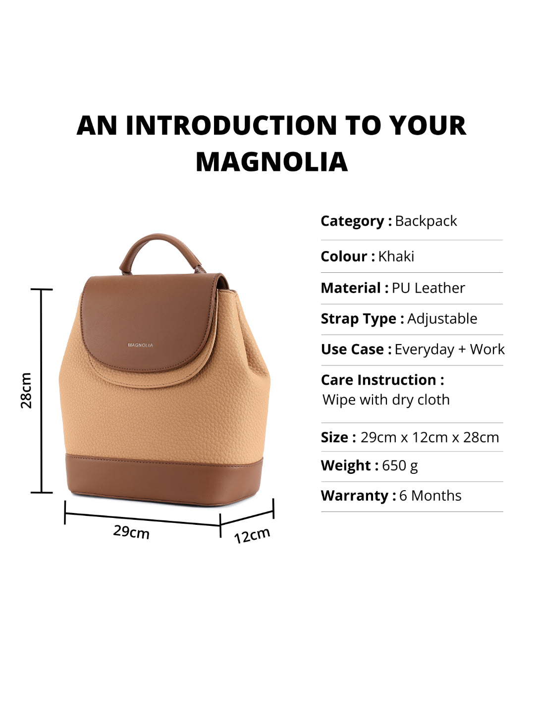 Magnolia Khaki PU Leather Solid One Size Women Backpack
