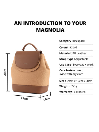 Magnolia Khaki PU Leather Solid One Size Women Backpack