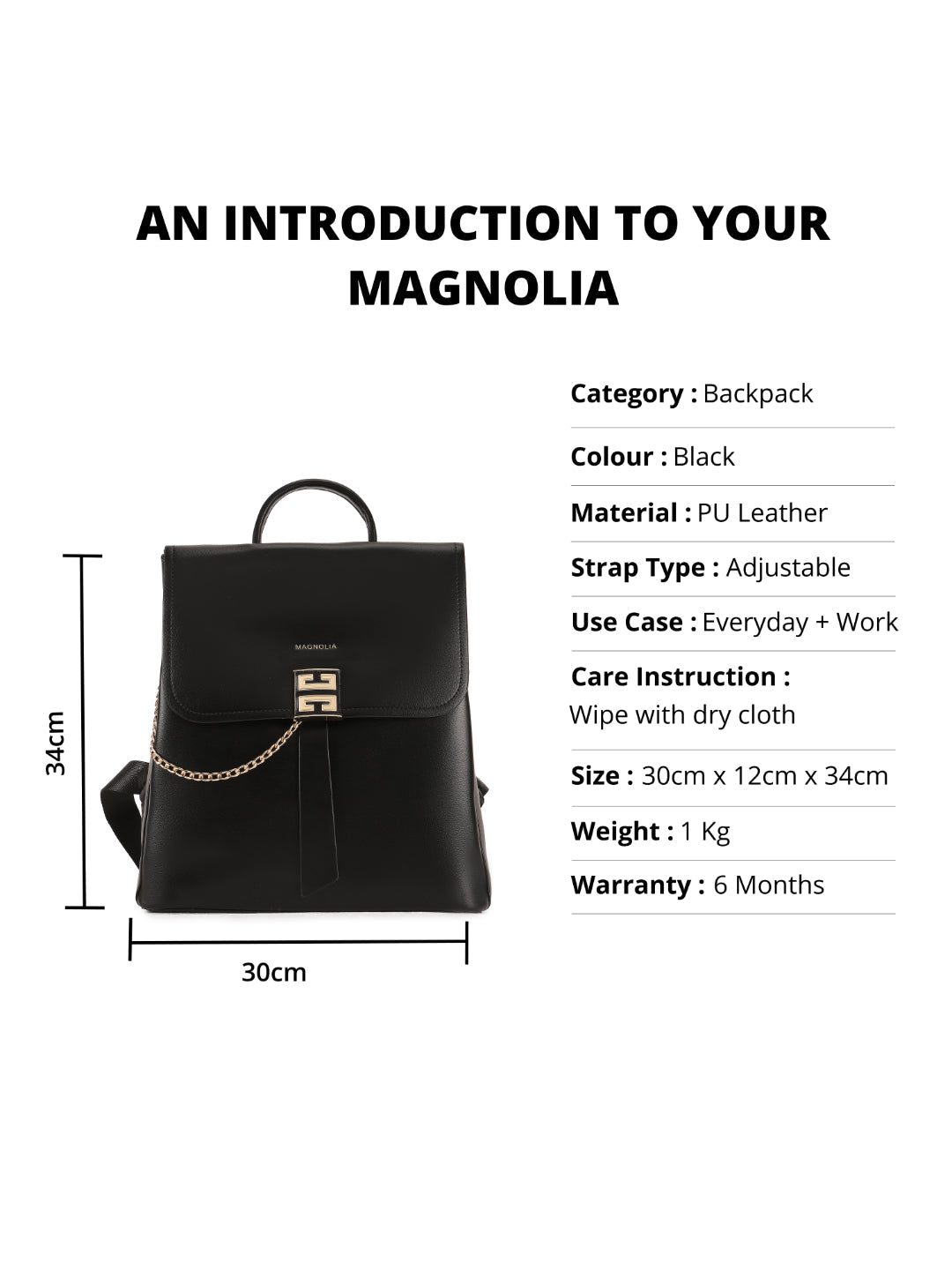 Magnolia Black PU Leather Solid One Size Women Backpack