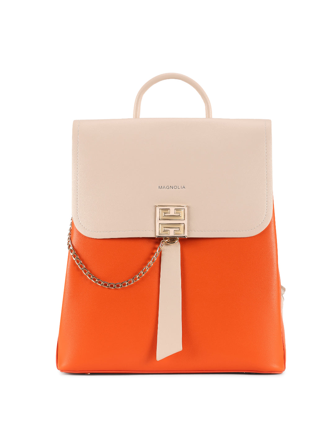 Magnolia Orange PU Leather Solid One Size Women Backpack