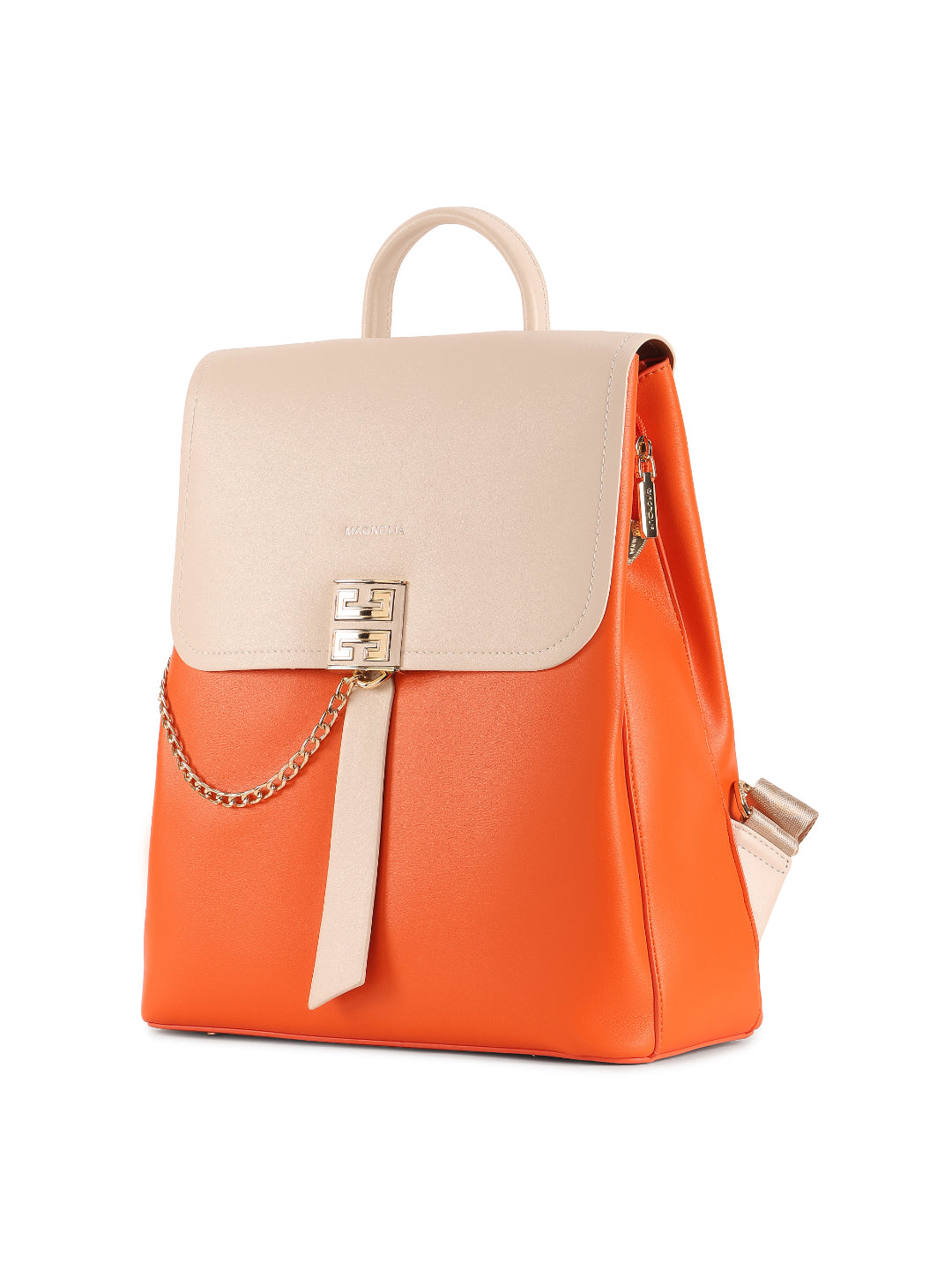 Magnolia Orange PU Leather Solid One Size Women Backpack