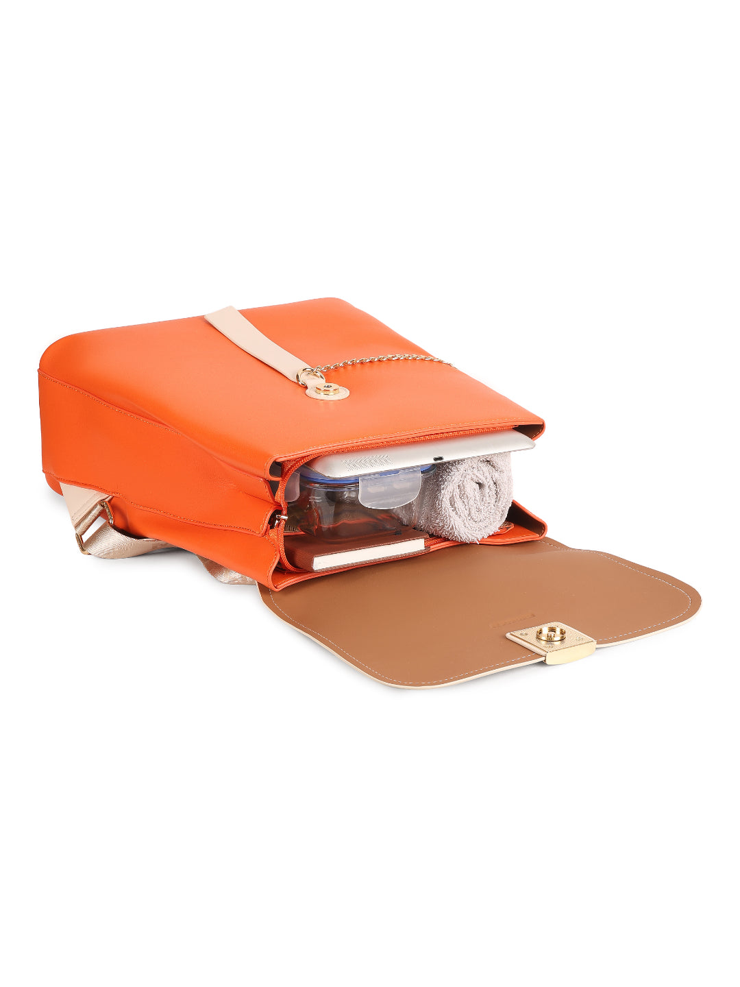 Magnolia Orange PU Leather Solid One Size Women Backpack