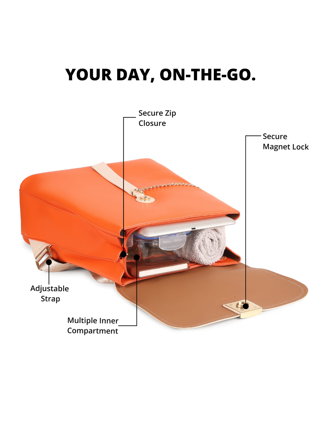 Magnolia Orange PU Leather Solid One Size Women Backpack