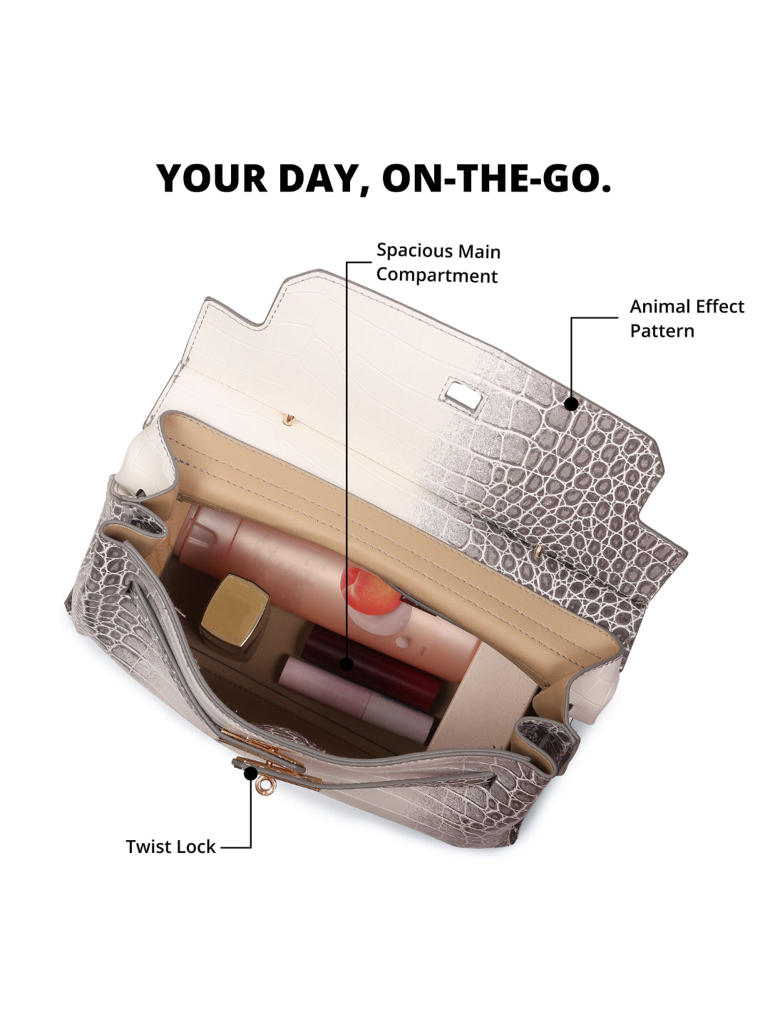 Magnolia Grey PU Leather Animal Effect One Size Women Satchel