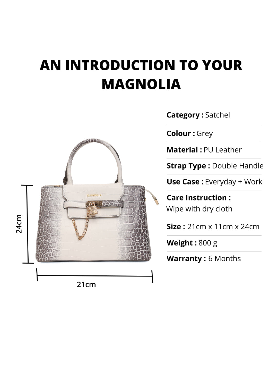 Magnolia Grey PU Leather Animal Effect One Size Women Satchel