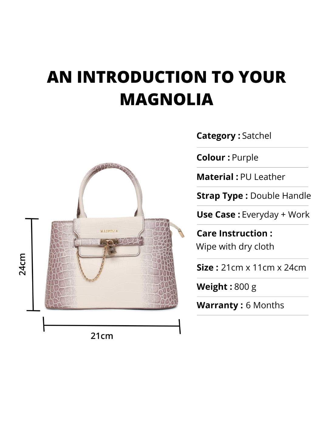 Magnolia Purple PU Leather Animal Effect One Size Women Satchel
