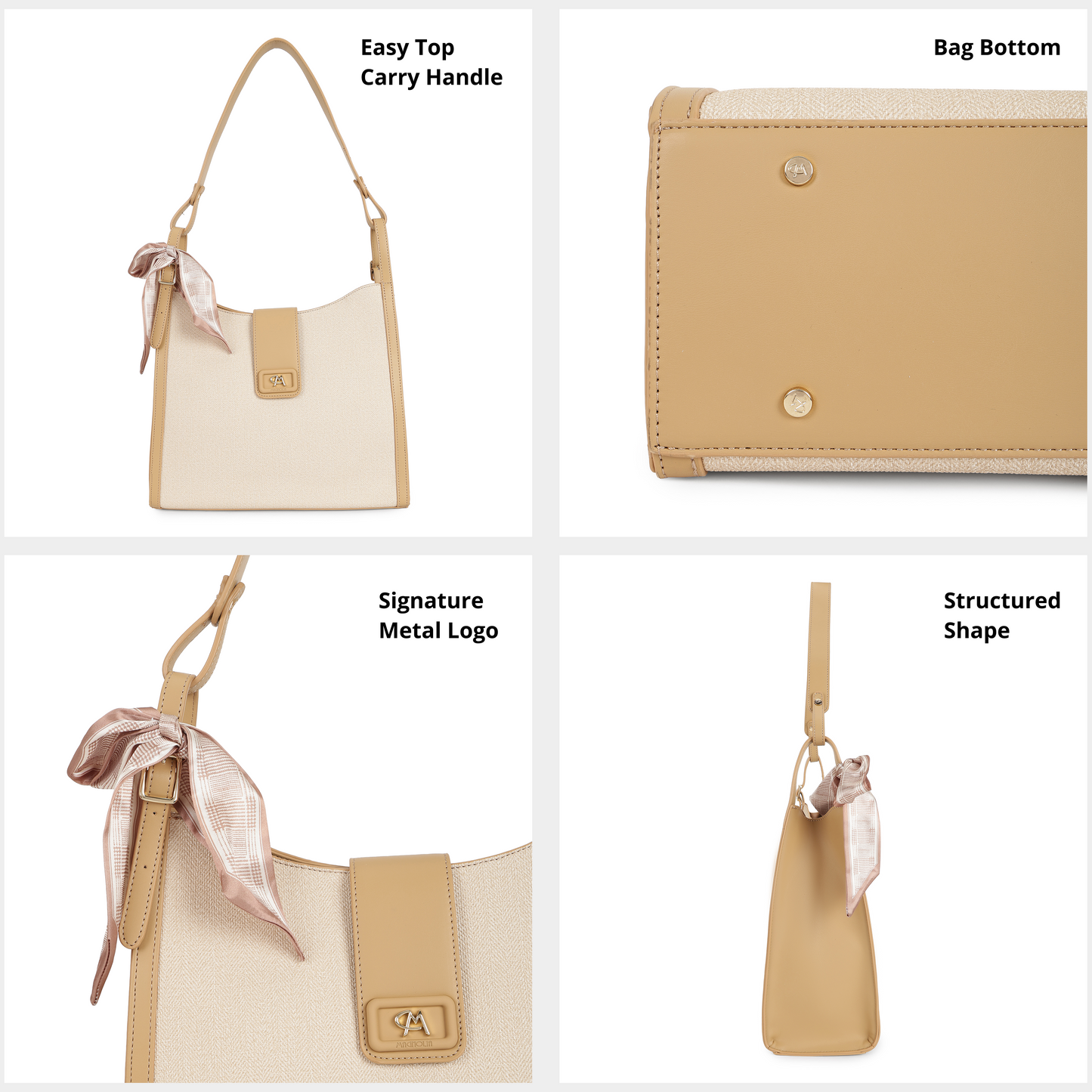 Magnolia PU Leather Women Beige Shoulder Bag