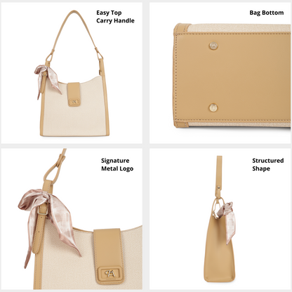 Magnolia PU Leather Women Beige Shoulder Bag