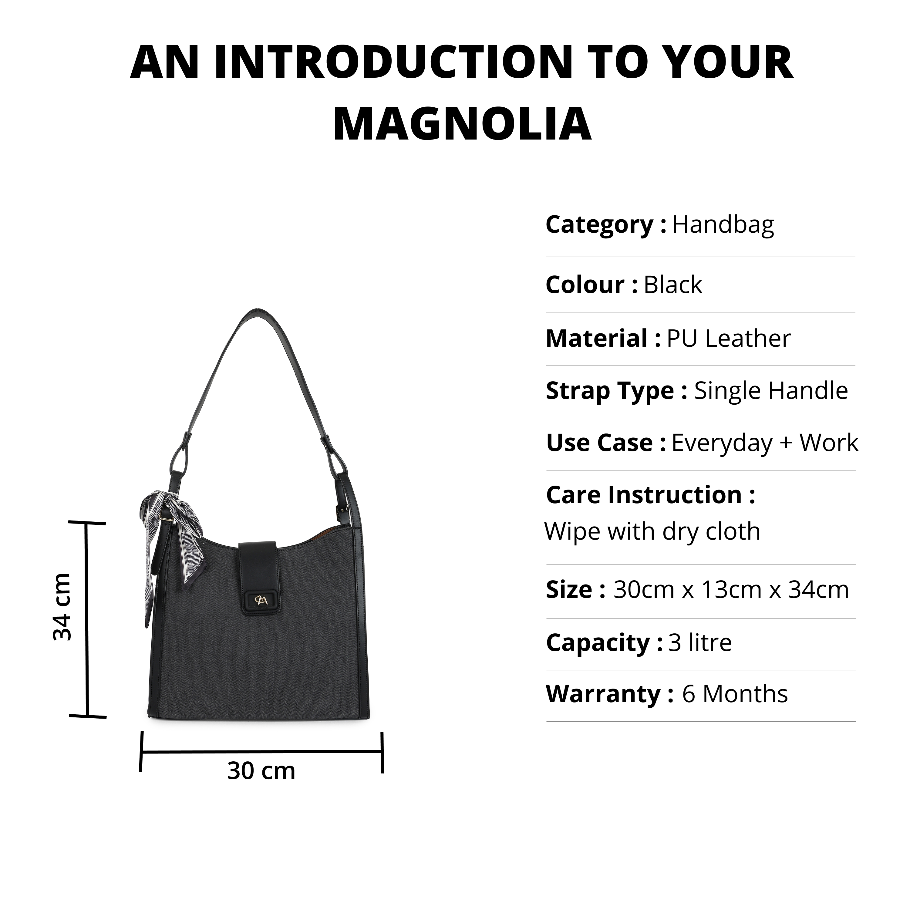 Magnolia PU Leather Women Black Shoulder Bag