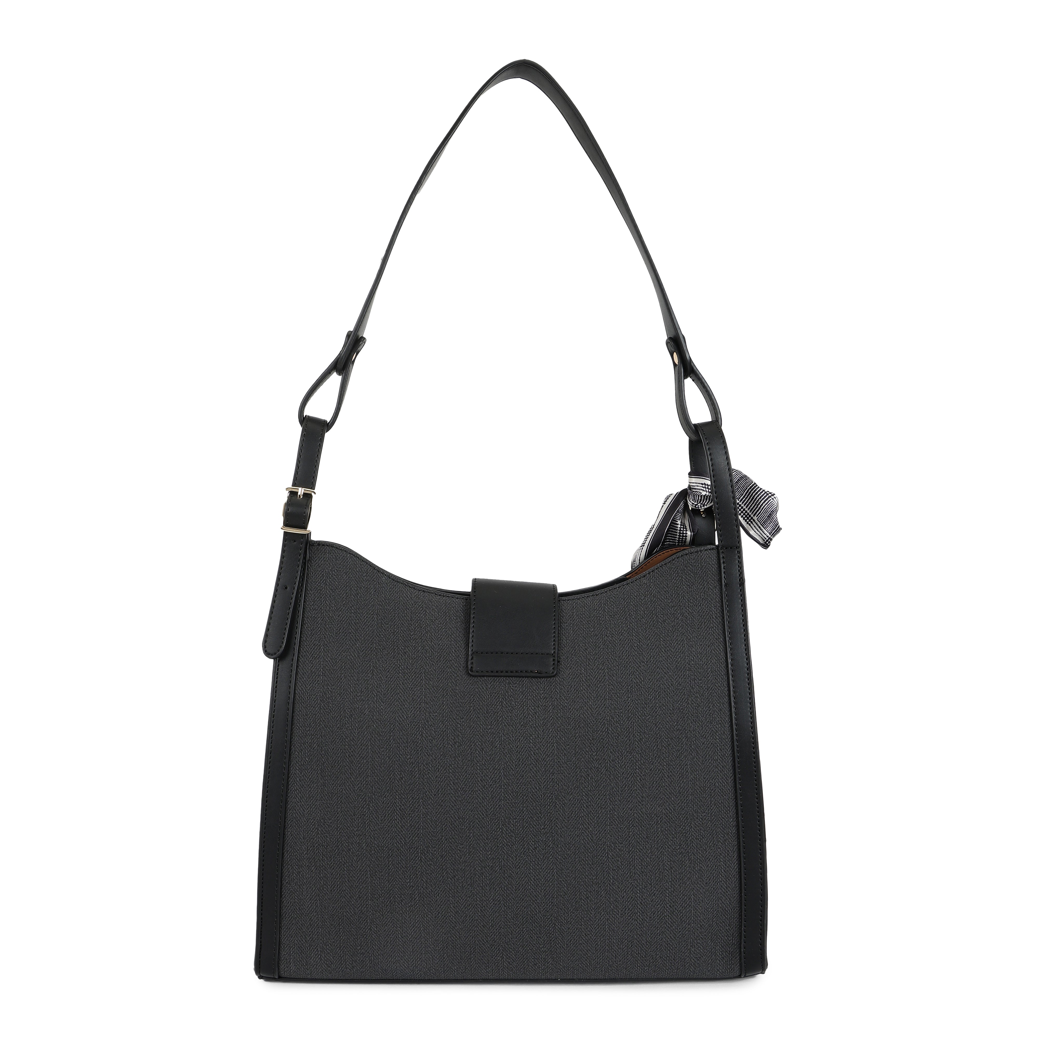 Magnolia PU Leather Women Black Shoulder Bag
