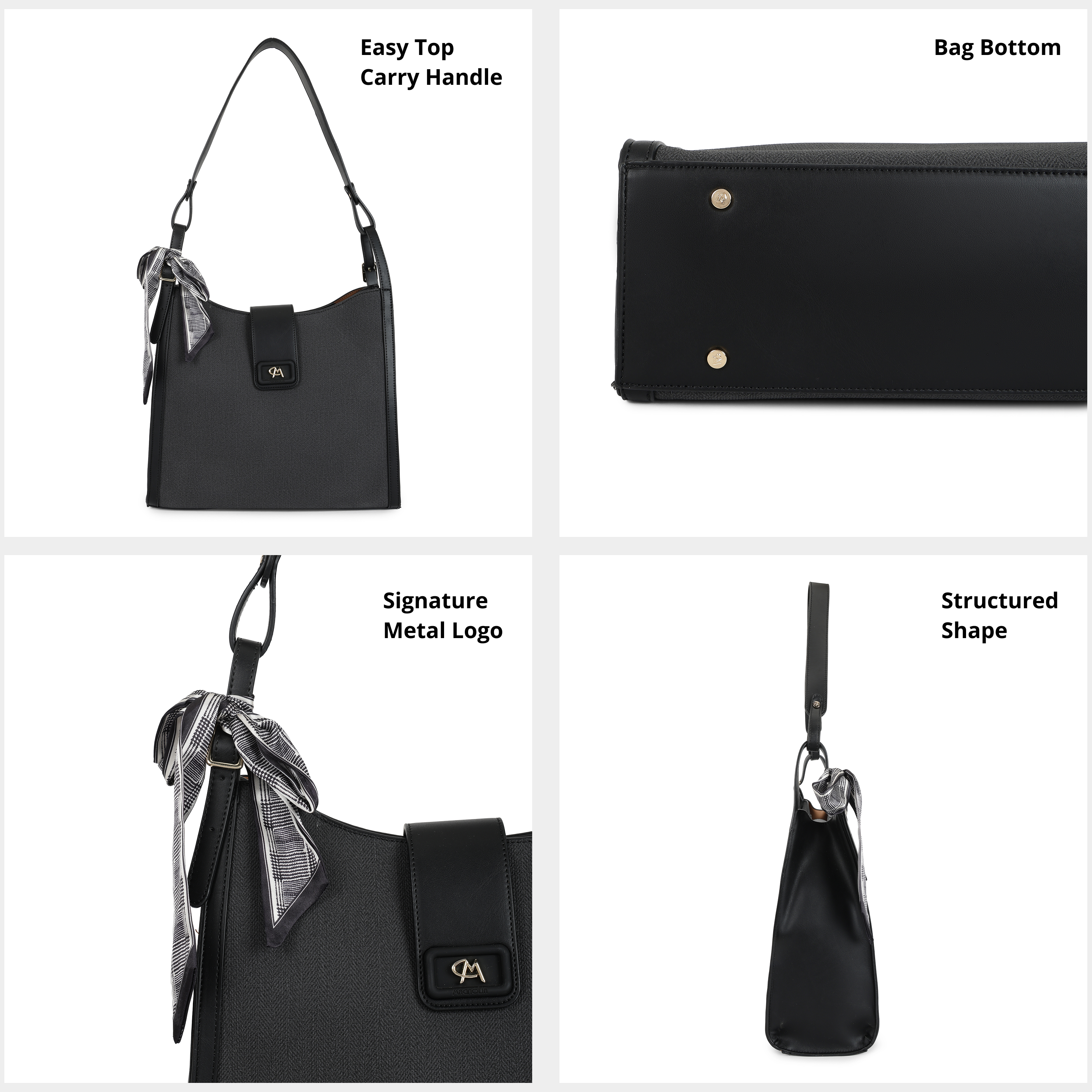 Magnolia PU Leather Women Black Shoulder Bag