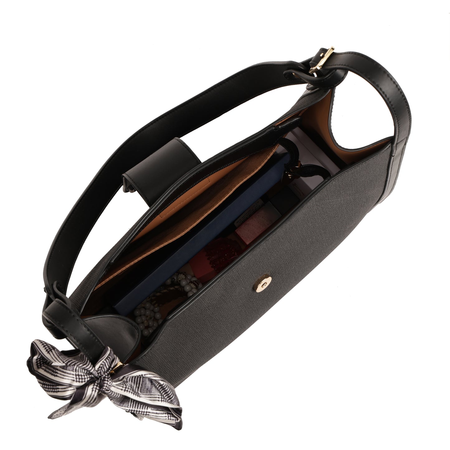 Magnolia PU Leather Women Black Shoulder Bag