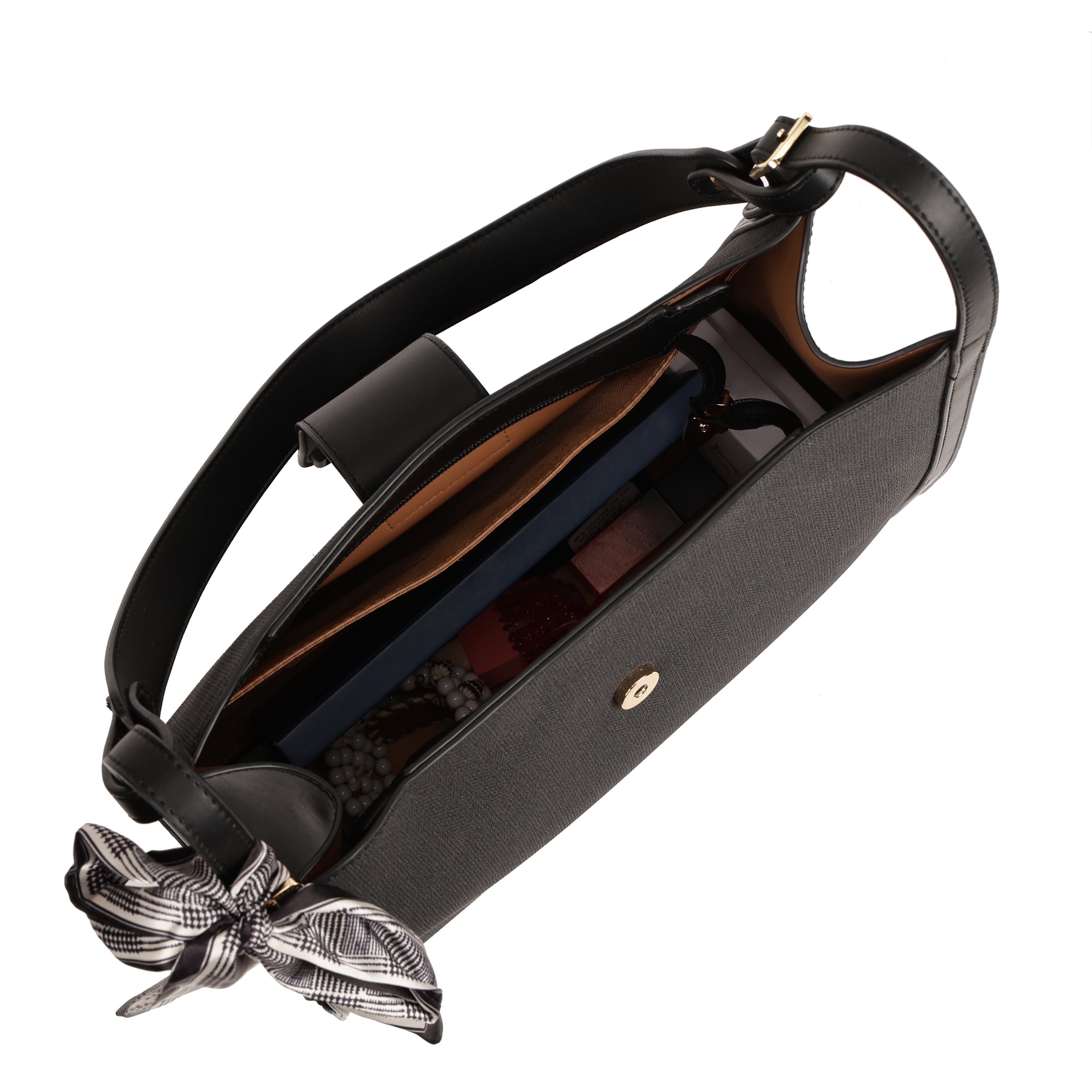 Magnolia PU Leather Women Black Shoulder Bag