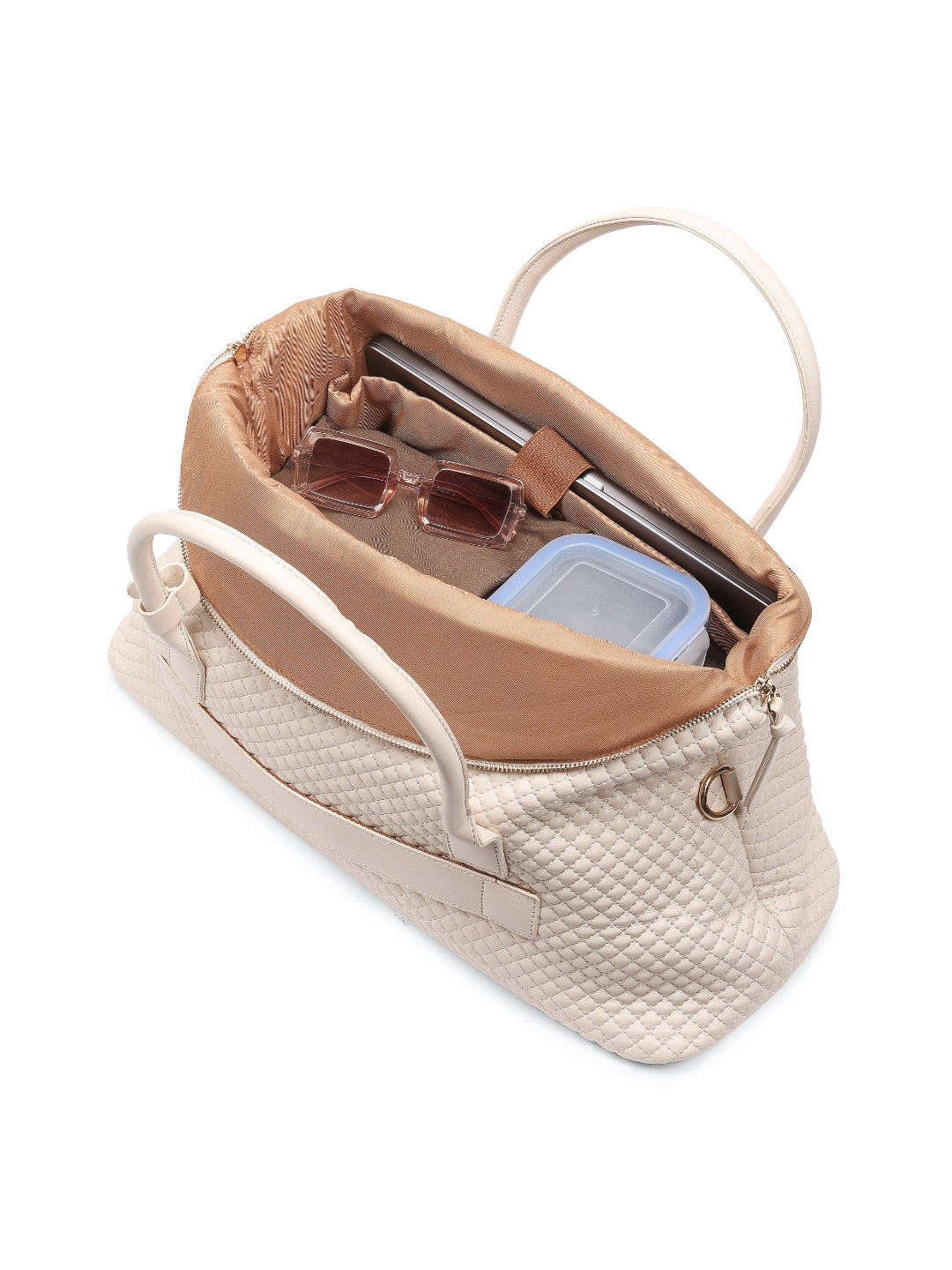 Magnolia Beige PU Leather Quilted One Size Unisex Duffle Bag
