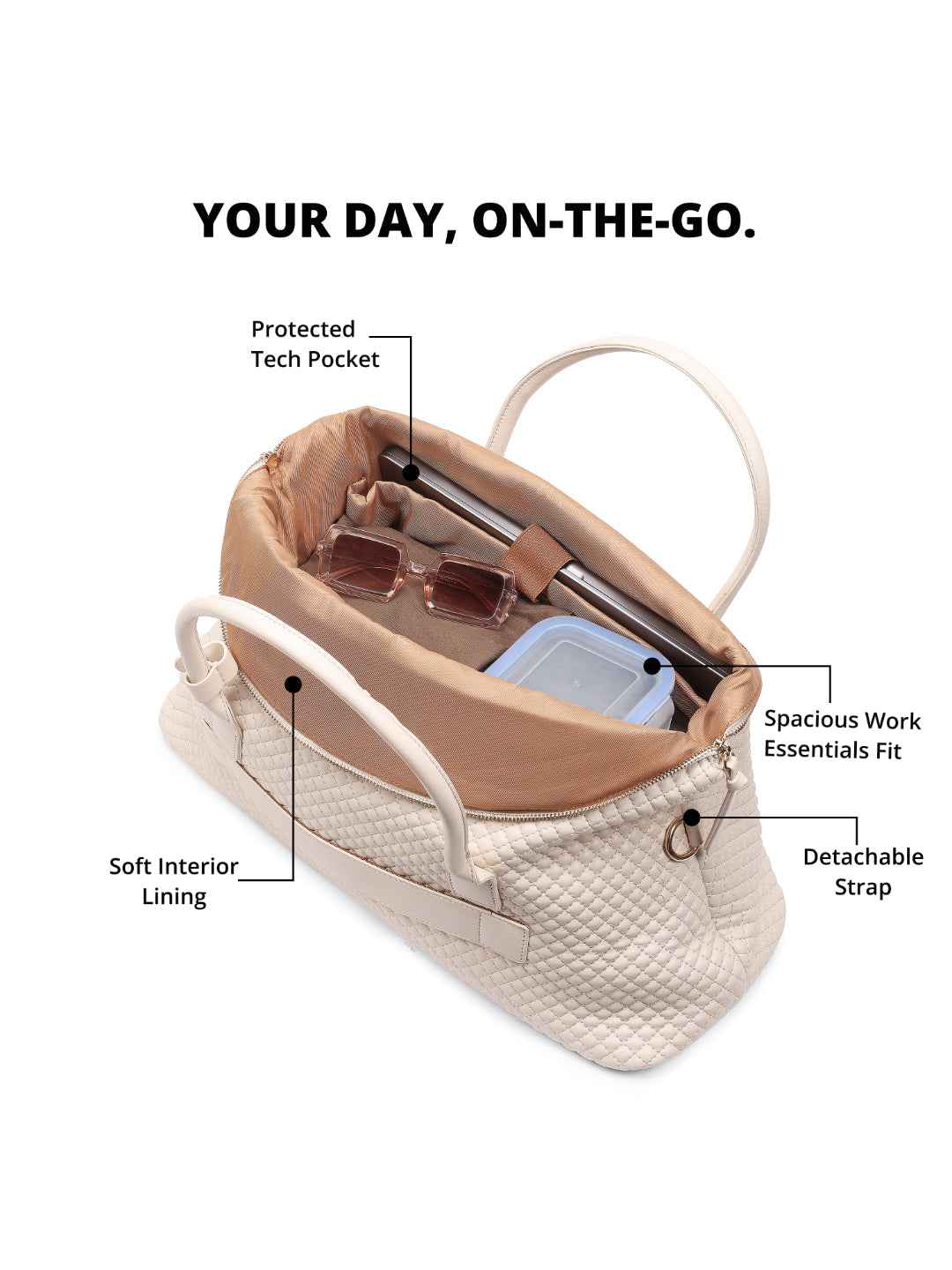 Magnolia Beige PU Leather Quilted One Size Unisex Duffle Bag