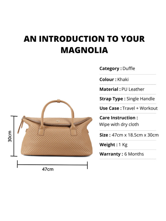 Magnolia Khaki PU Leather Quilted One Size Unisex Duffle Bag