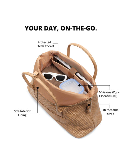 Magnolia Khaki PU Leather Quilted One Size Unisex Duffle Bag