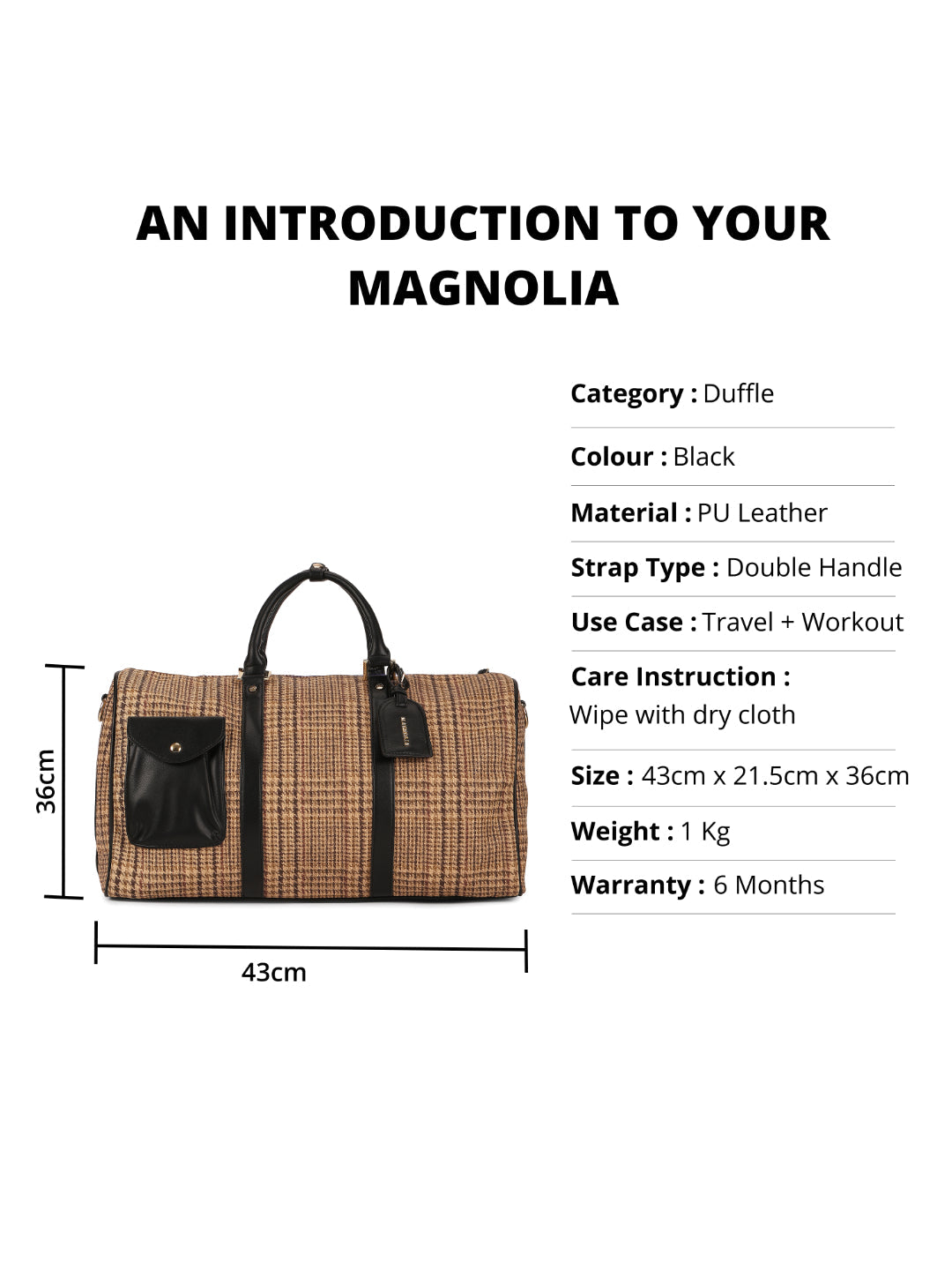 Magnolia Black PU Leather Textured One Size Unisex Duffle Bag
