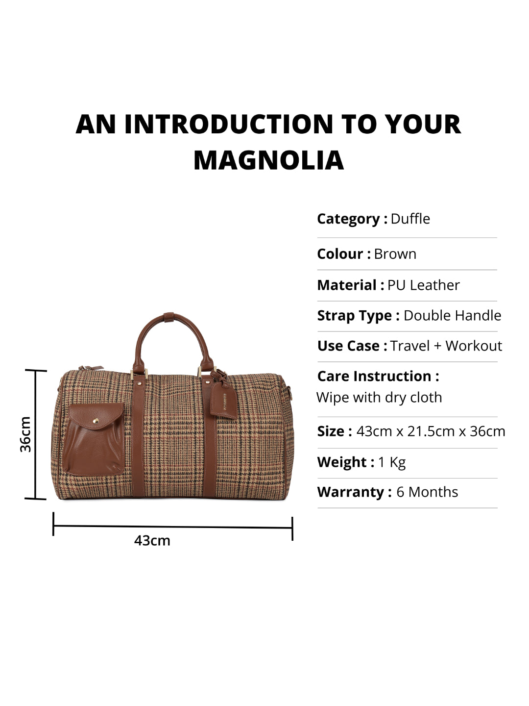 Magnolia Coffee PU Leather Textured One Size Unisex Duffle Bag