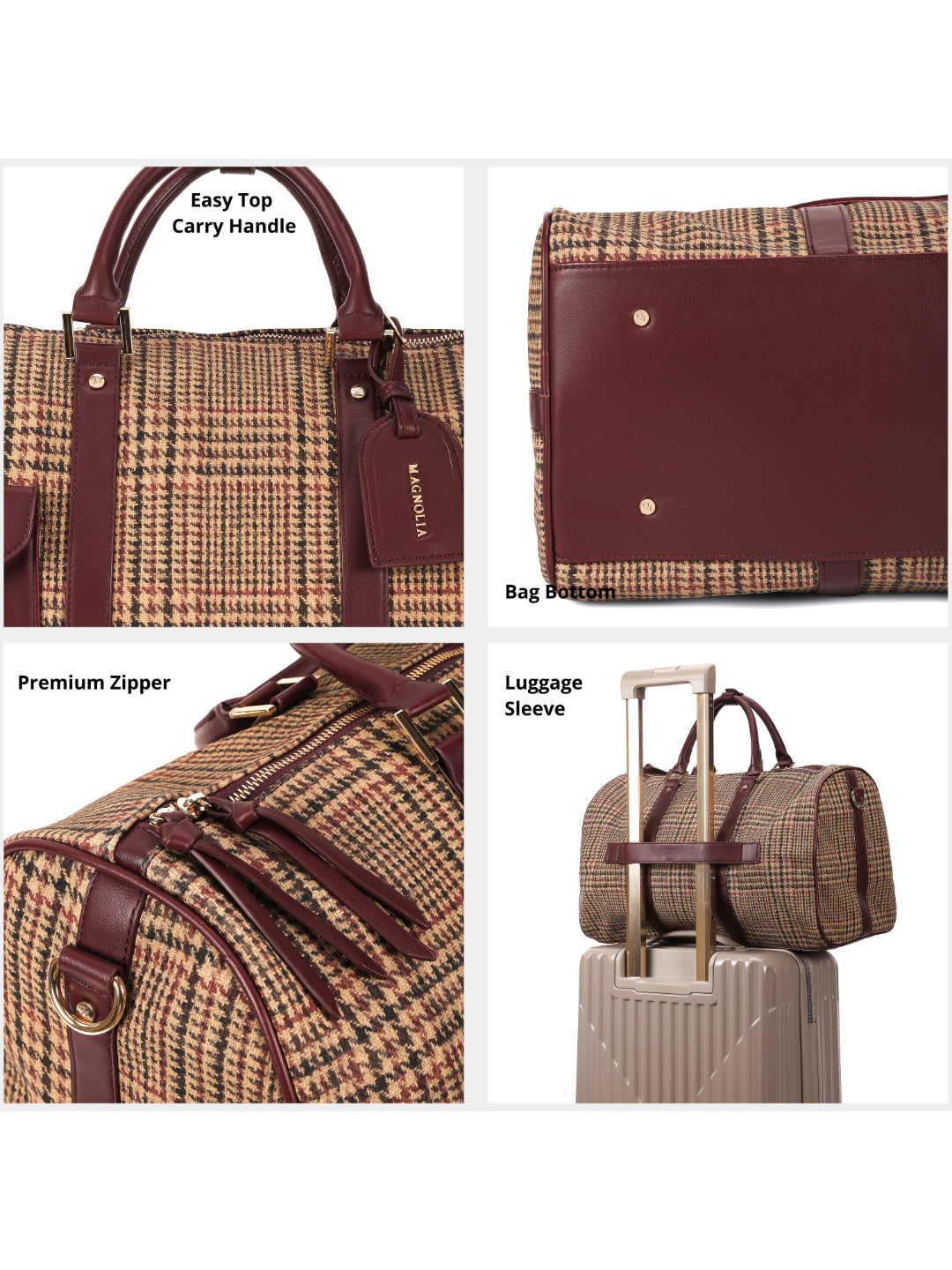 Magnolia Wine red PU Leather Textured One Size Unisex Duffle Bag