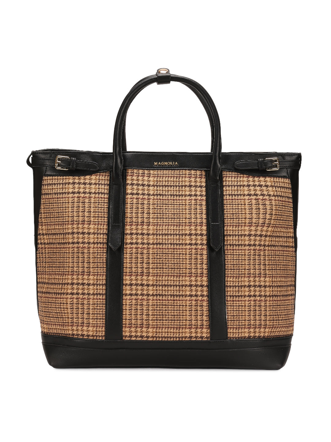 Magnolia Black PU Leather Textured One Size Unisex Tote