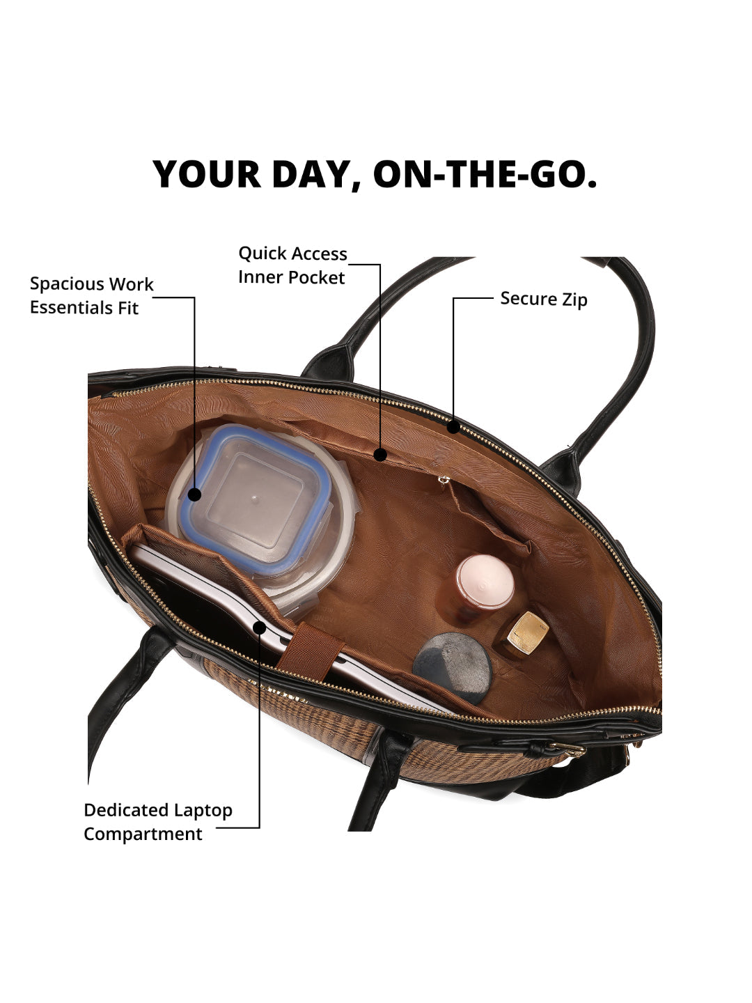 Magnolia Black PU Leather Textured One Size Unisex Tote