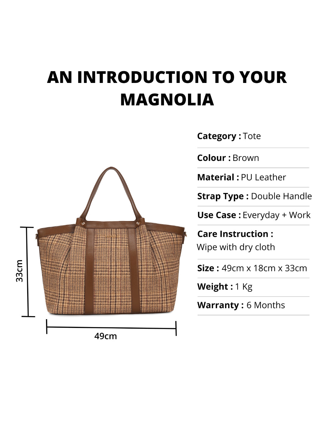 Magnolia Brown PU Leather Textured One Size Unisex Tote