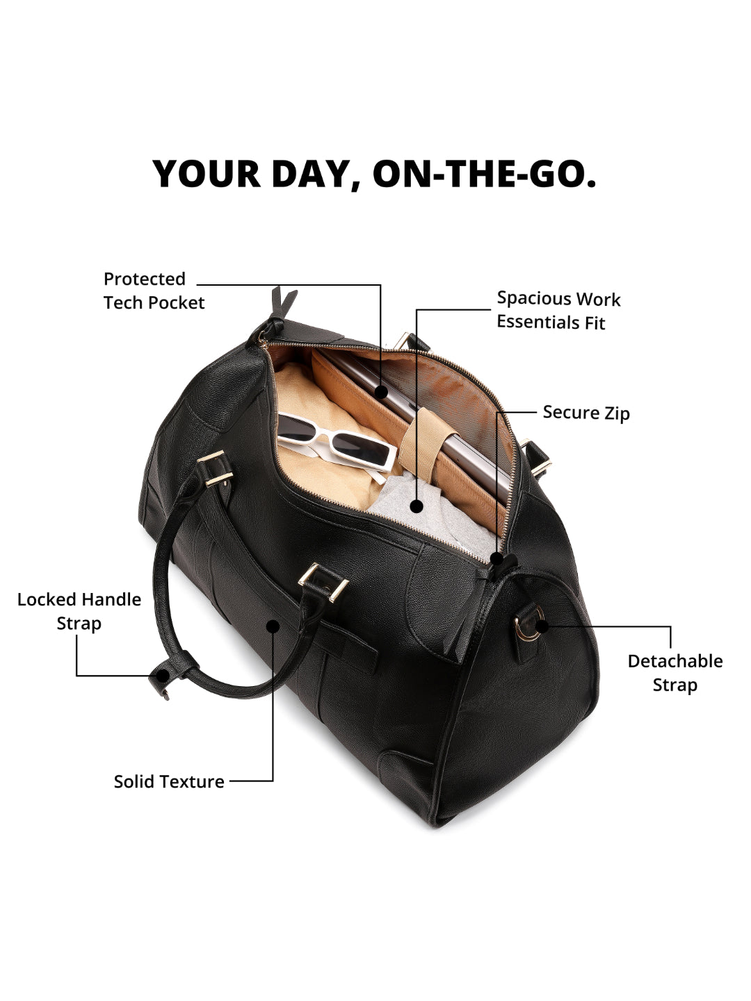 Magnolia Black PU Leather Solid One Size Unisex Duffle Bag