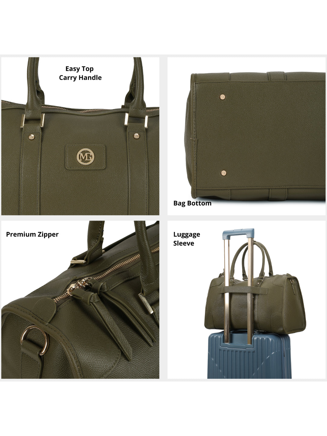 Magnolia Green PU Leather Solid One Size Unisex Duffle Bag