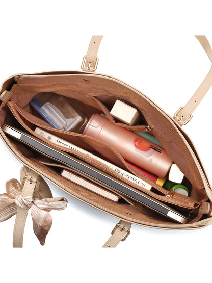 Magnolia Beige Solid One Size PU Leather Tote