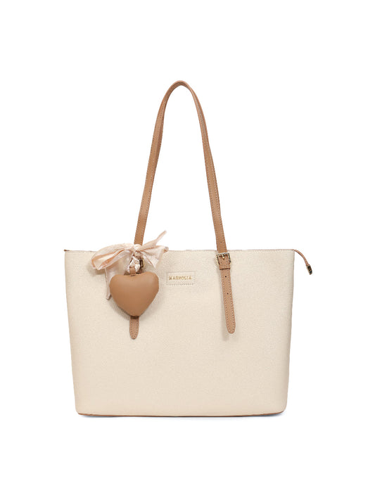 Magnolia White Solid One Size PU Leather Tote