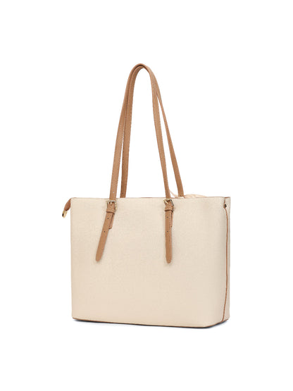 Magnolia White Solid One Size PU Leather Tote