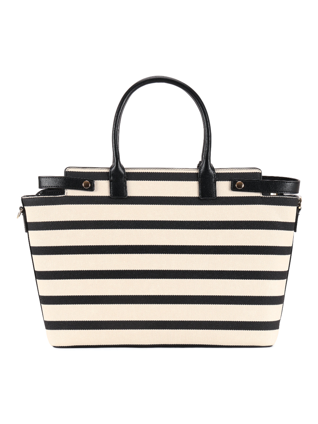Magnolia Black PU Leather Striped One Size Women Tote