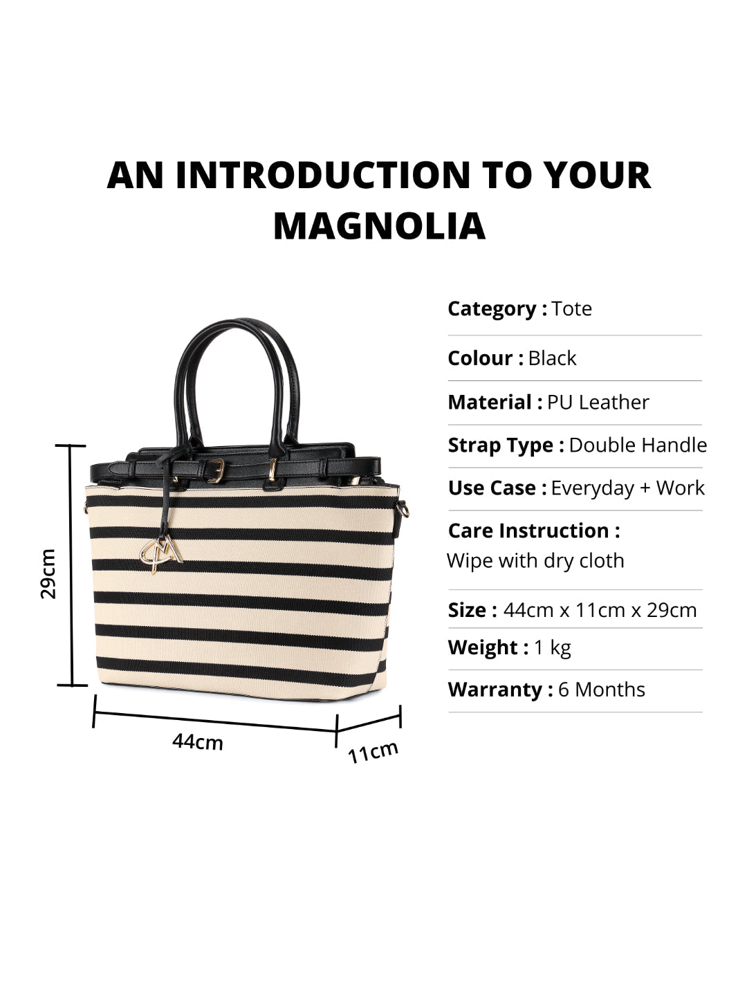 Magnolia Black PU Leather Striped One Size Women Tote