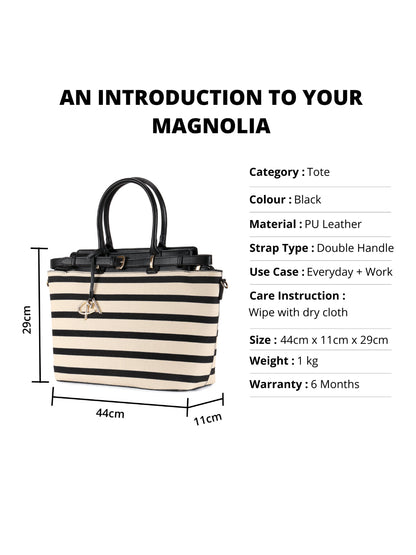 Magnolia Black PU Leather Striped One Size Women Tote