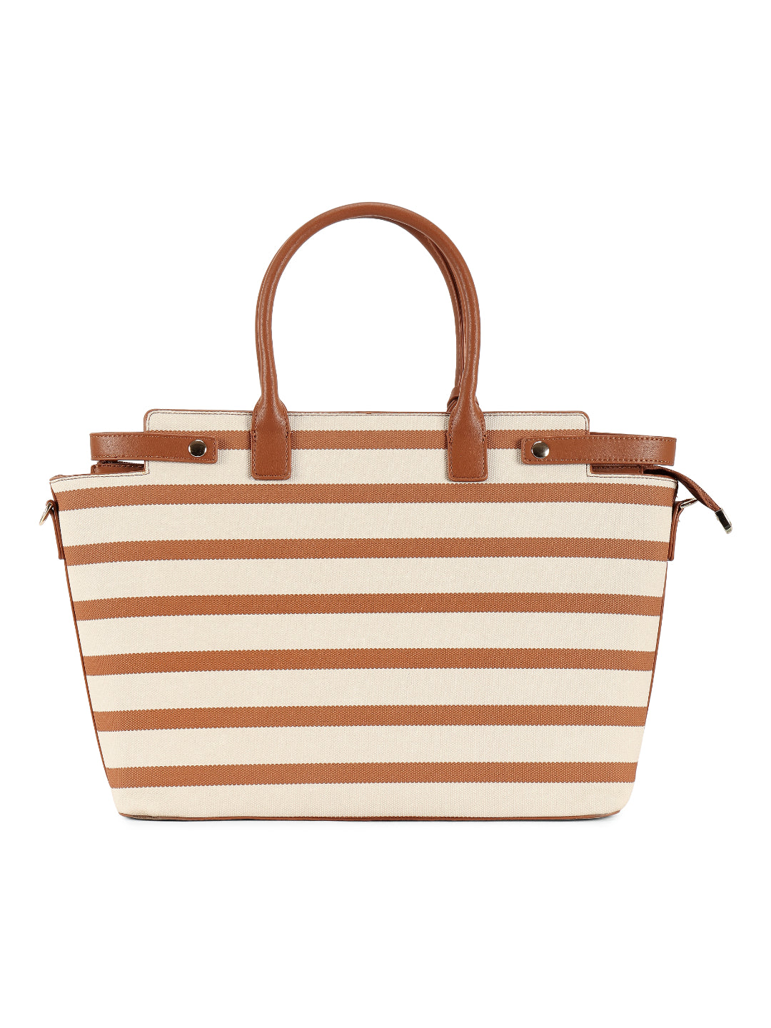 Magnolia Brown PU Leather Striped One Size Women Tote