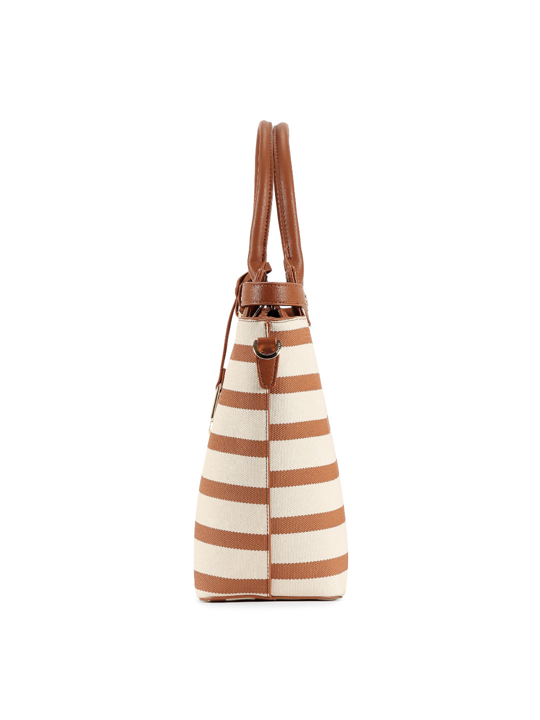 Magnolia Brown PU Leather Striped One Size Women Tote