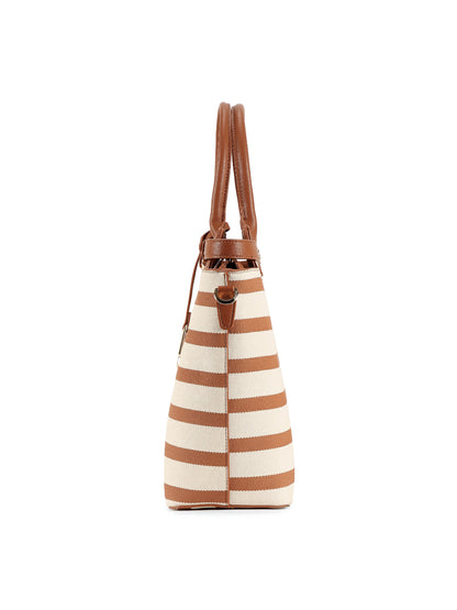 Magnolia Brown PU Leather Striped One Size Women Tote