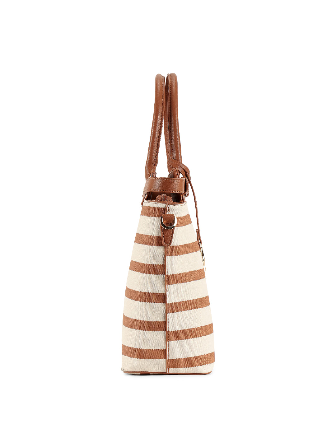 Magnolia Brown PU Leather Striped One Size Women Tote