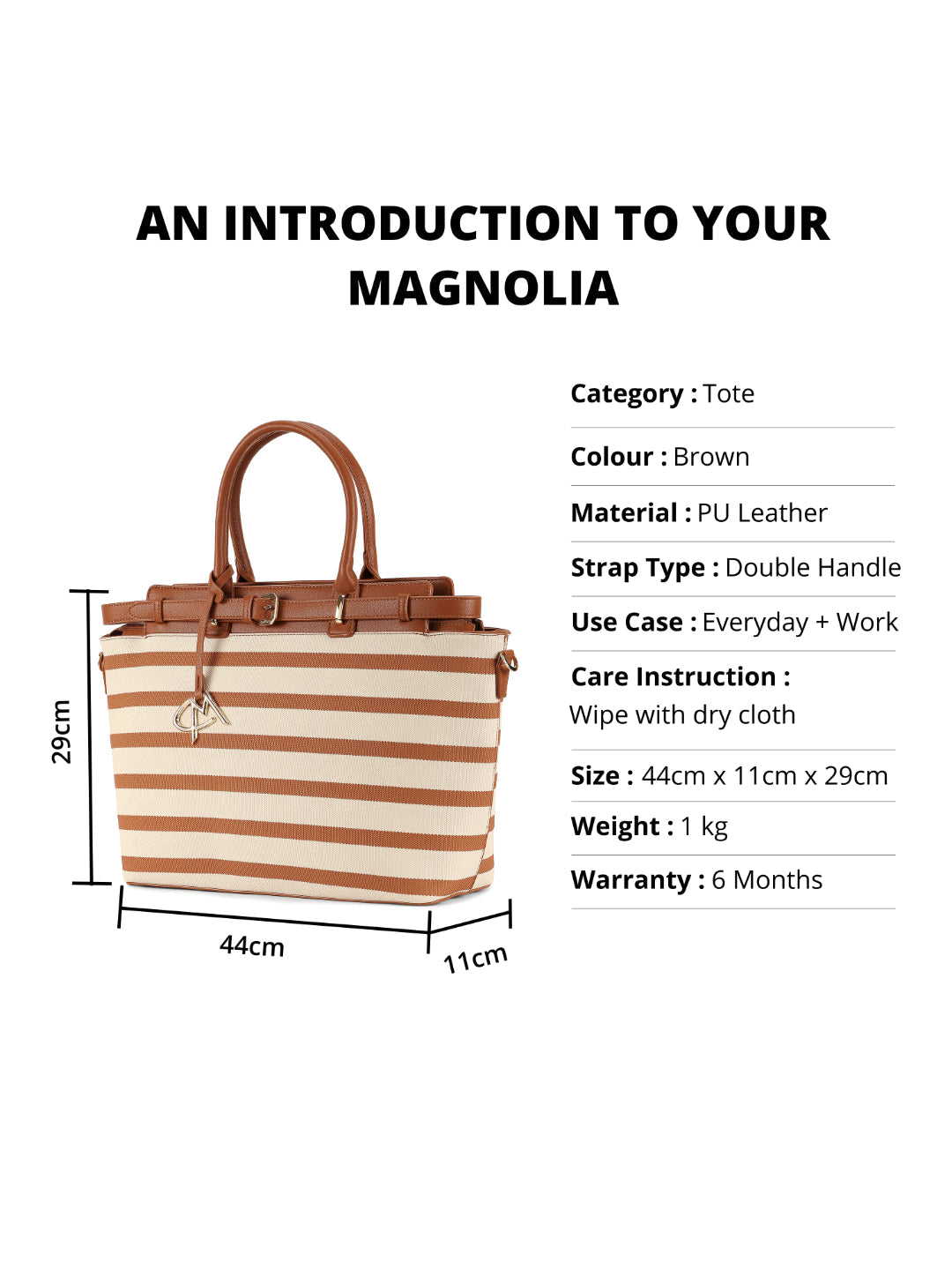 Magnolia Brown PU Leather Striped One Size Women Tote